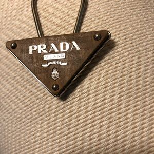 Vintage PRADA wood and metal key chain.